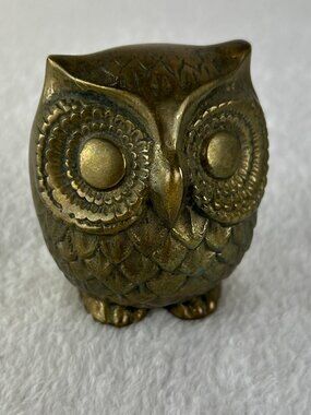 Vintage MCM Brass Owl Figurine Paperweight Mid-Century Modern 2 3/4 Inch